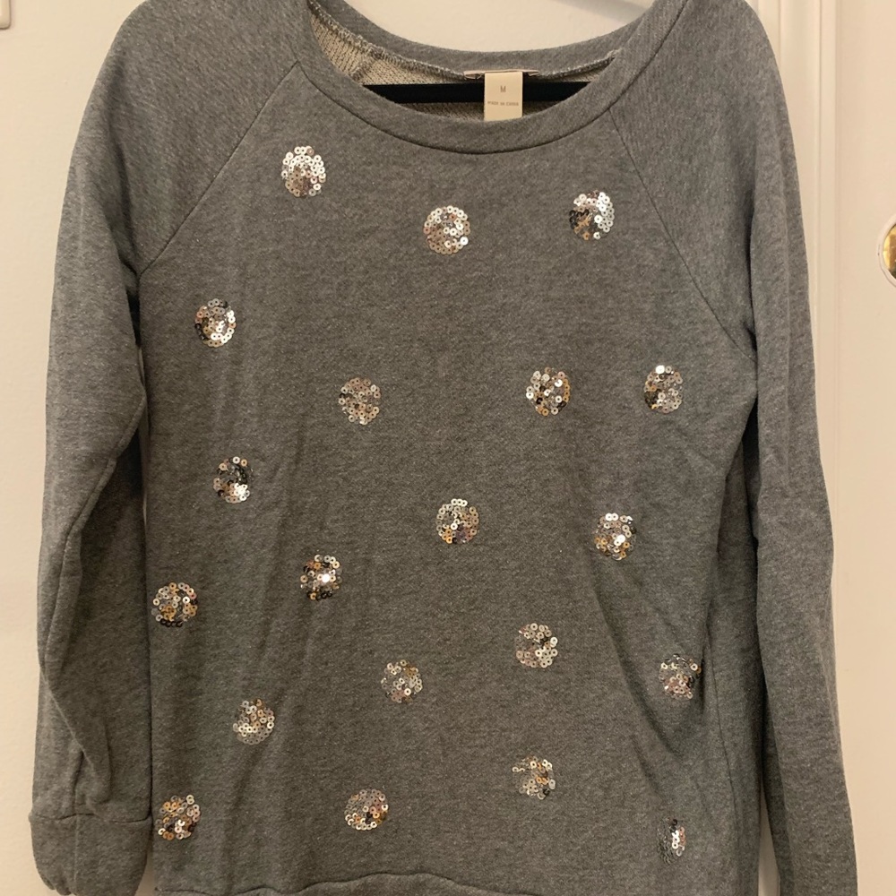 Loft - Sweater with Sequence Detailing - M - Gray